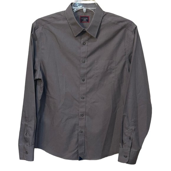 Men's UNTUCKit Grey‎ Long Sleeve Cotton Button Down Dress Shirt Size Medium - Picture 1 of 4